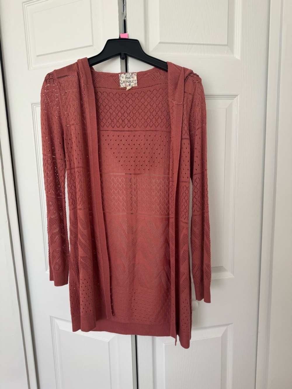 Pink Republic Open-Front Pointelle Cardigan - Rose